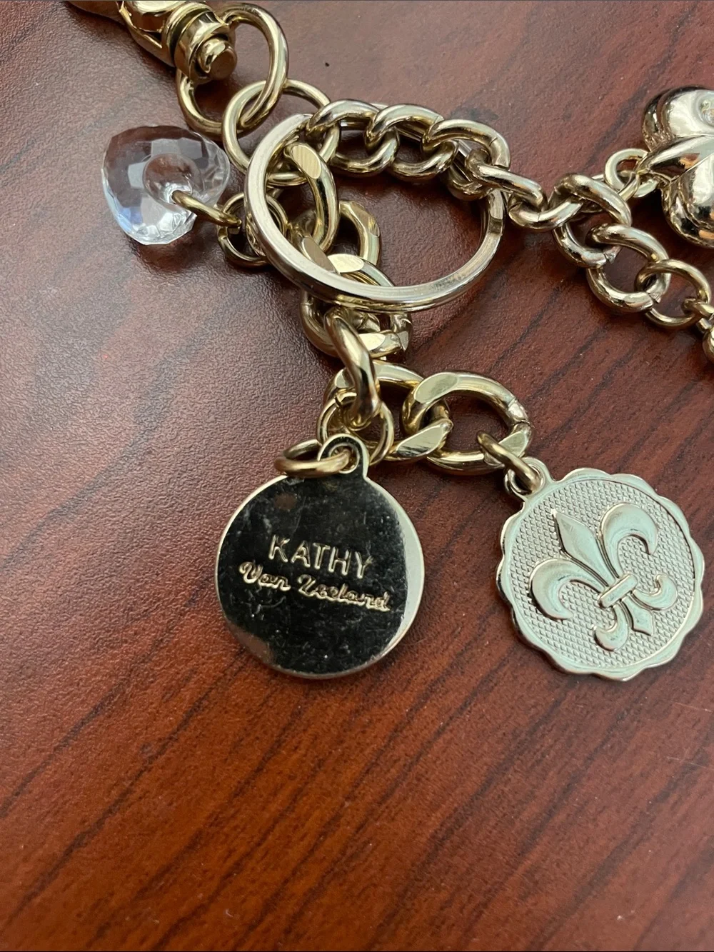 Kathy Van Zeeland Gold-Tone Fleur-de-Lis Crystal Charm Keychain - Picture 2 of 11